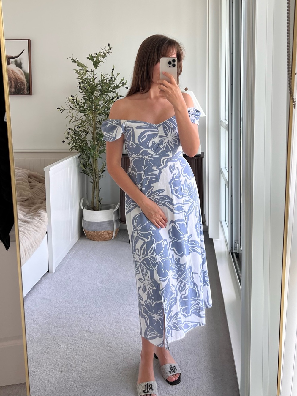 Jessica Simpson Floral Midi Dress | Size M | Off-Shoulder | Like New